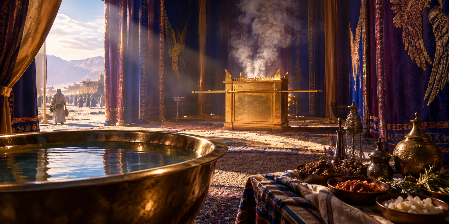 Altar de incenso dourado no tabernáculo, simbolizando adoração.