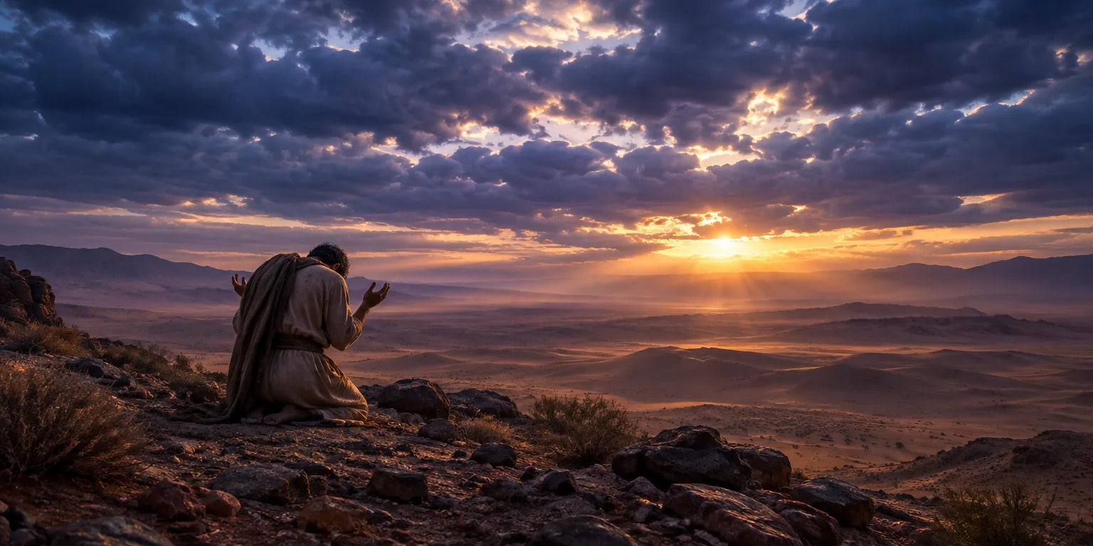 Homem solitário em um deserto desolado, representando a dor de Jó.