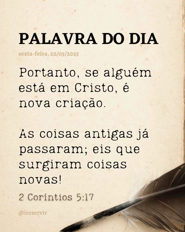 Jesus, reconheço que por vezes me apego ao que passou e duvido da transformação que Tu operaste em mim.

Perdoa minha incredulidade.

Dá-me a coragem de abraçar plenamente a nova vida que me ofereces, deixando para trás as antigas cadeias.

Comprometo-me a seguir-Te como nova criação, vivendo para Te honrar a cada dia.

Em Teu nome, amém.

❤️ Deus lhe trouxe aqui por um propósito.

📖 Com Ele, tudo é possível! (Marcos 10:27).

💎 Siga para mais palavras de encorajamento.

#palavradodia #ireservir #cristianos #esperança #versiculododia #reinodedeus #paz #jesuscristoteama #bibliaonline #leiaabiblia #deusdoimpossivel #bibliaejiujitsu #igrejacatolica #dios #fe #palavradedeus #jesuschrist #jesusteama #defesadoevangelho #bibliadiaria #oracao #jesucristo #iglesia #oracion #faith