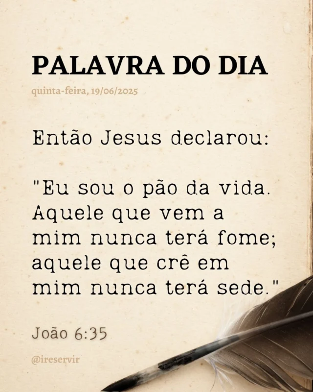 Senhor Jesus, muitas vezes tentamos saciar nossa alma com coisas passageiras deste mundo.

Confessamos que procuramos satisfação em fontes erradas.

Perdoa-nos e alimenta nosso coração com tua presença, pois só Tu podes preencher nosso vazio interior.

Ajuda-nos a ir a Ti diariamente para receber o alimento espiritual que precisamos.

Comprometemo-nos a buscar em Ti nossa plena satisfação, em vez das ilusões do mundo.

Em teu nome, amém.

❤️ Deus lhe trouxe aqui por um propósito.

📖 Com Ele, tudo é possível! (Marcos 10:27).

💎 Siga para mais palavras de encorajamento.

#palavradodia #ireservir #GraçaDeDeus #JesusCristo #FamíliaCristã #VersículoDaBíblia #JesusVive #EsperançaEmCristo #ReinoDeDeus #CentradoEmCristo #MúsicaGospel #VivendoParaCristo #Avivamento #VidaCristã #JovensPorCristo #LíderDeLouvor #Oração #Salvação #DeusEsBueno #PalavraDeDeus