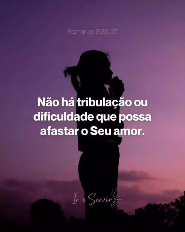 ³⁵Quem nos separará do amor de Cristo? Será tribulação, ou angústia, ou perseguição, ou fome, ou nudez, ou perigo, ou espada?

³⁶Como está escrito: 'Por amor de ti enfrentamos a morte todos os dias; somos considerados como ovelhas destinadas ao matadouro'.

³⁷Mas em todas estas coisas somos mais que vencedores, por meio daquele que nos amou.

Romanos 8:35-37

❤️ Deus lhe trouxe aqui por um propósito

📖 Com Ele, tudo é possível! (Marcos 10:27)

💎 Siga para mais palavras de encorajamento

#ireservir #Bibliacreativa #deusfiel #graça #bibliaejiujitsu #bibliadeestudo #versiculododia #mêsdabíblia #devocionaldiario #bíbliaonline #versiculosbiblicos #jesuschrist #deusemaravilhoso #salmos #abapai #deusnocontrole #jesuslovesyou #versiculobiblico #amor #deusebom #jesuscristoteama #salvacao #jesussaves #iglesia #bibliaspersonalizadas #leia_a_bíblia #bibliaonline #bibliacomarte